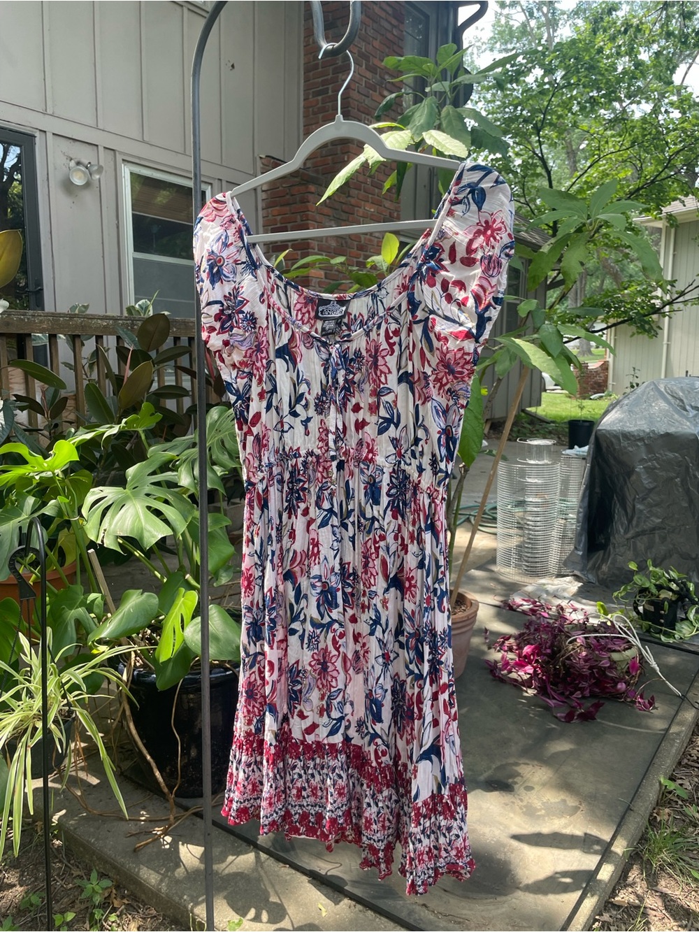 Angie White Floral Mini Dress with Pink & Navy Accents
